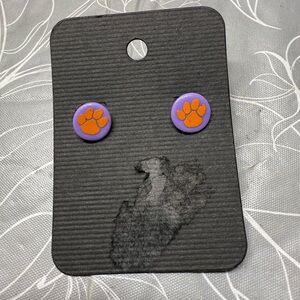 Clemson Purple and Orange Paw Print Post Earrings